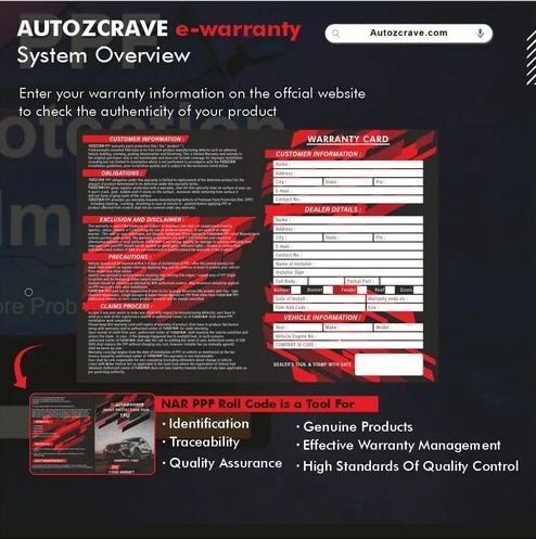 PPF MATTE AUTOZCRAVE (EM-180) PAINT PROTECTION FILM TPU WITH 5 YEAR ONLINE WARRANTY image 8