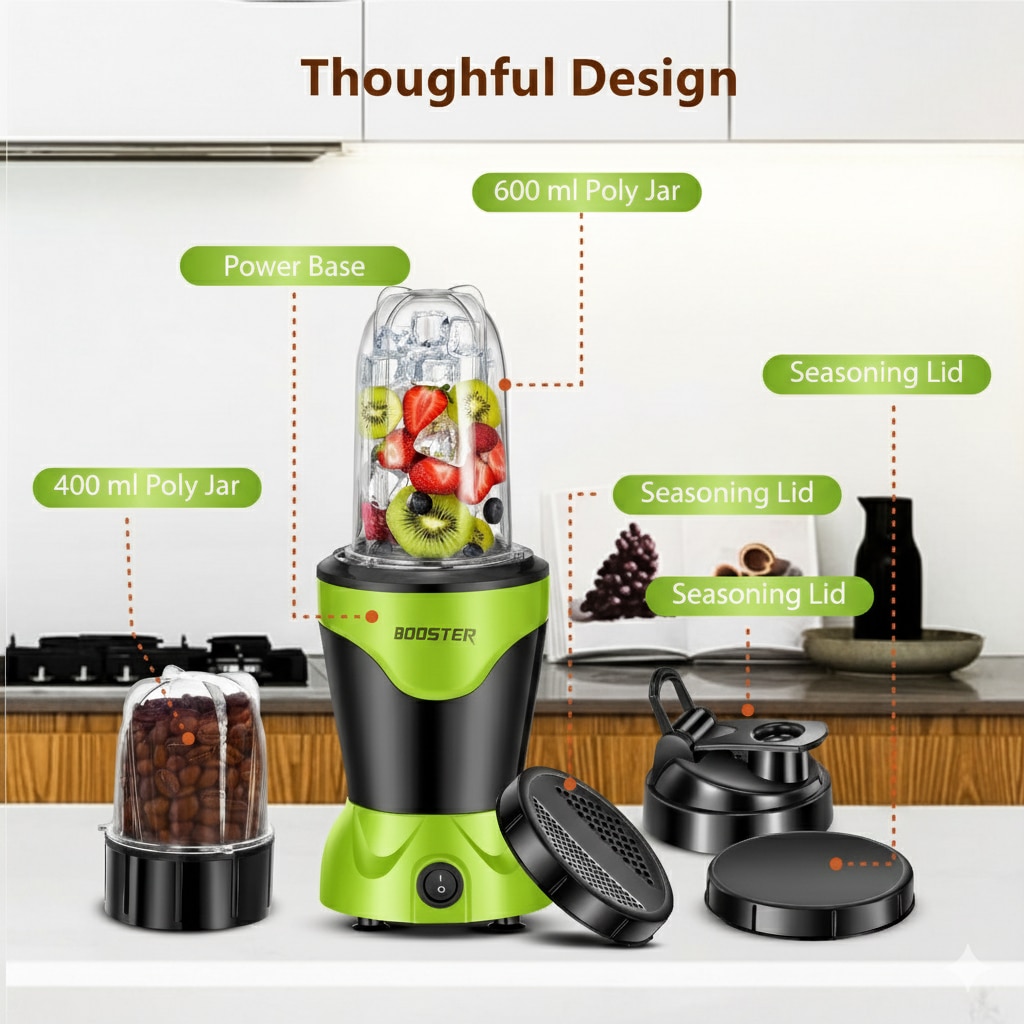 BOOSTER Powerful 400 W Juicer Mixer Grinder (Nutri_Pro | 2 Jars | Green) image 6