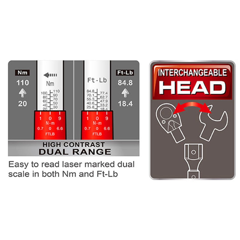 8PCS 1/2" DR. Interchangeable Head Torque Wrench Set image 2