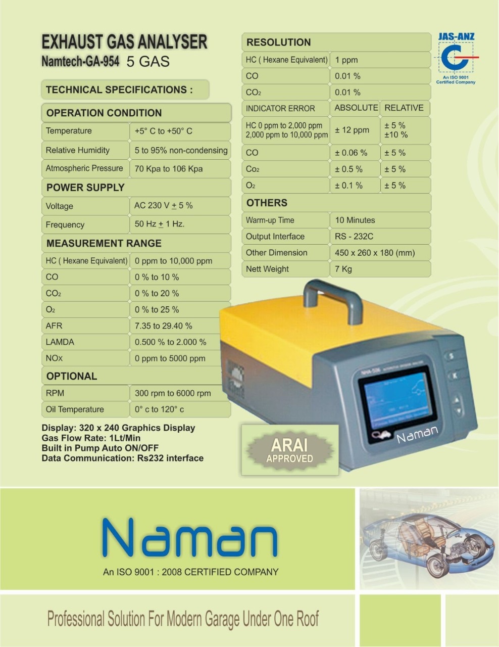 Exhaust Gas Analyser (Model: Namtech GA-549) image 2