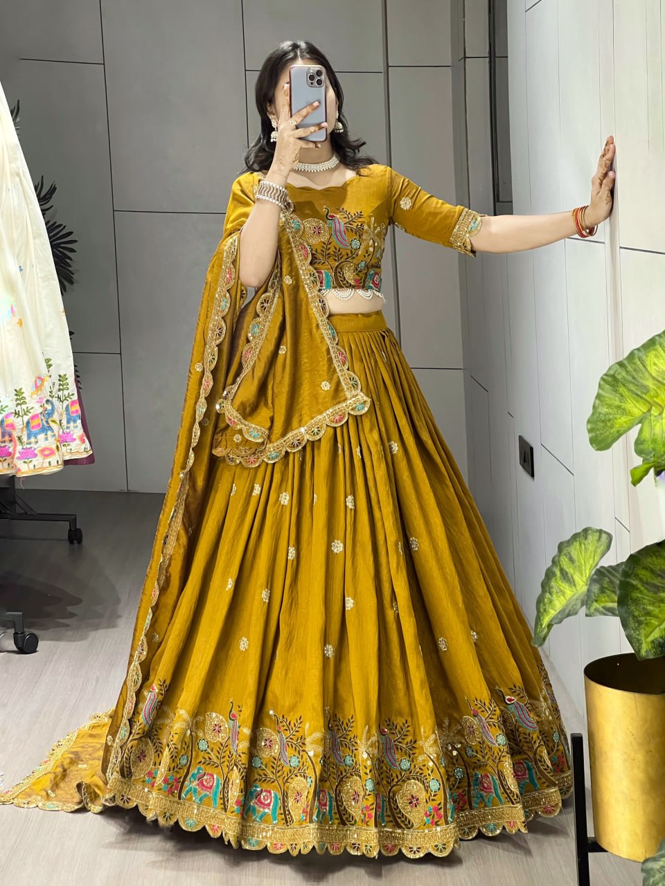 Musturd Embroidery Lehenga image 6