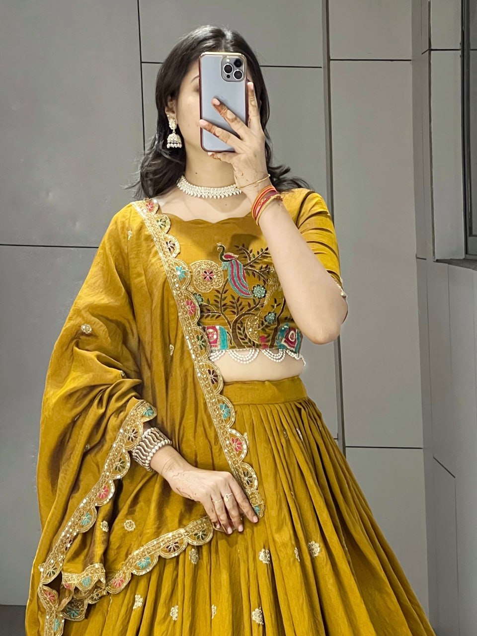 Musturd Embroidery Lehenga image 3