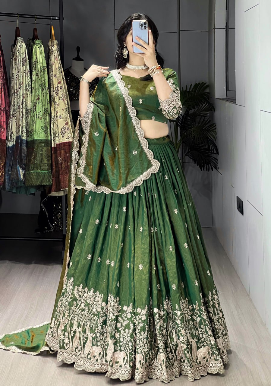 Olive Green Embroidery Lehenga image 6