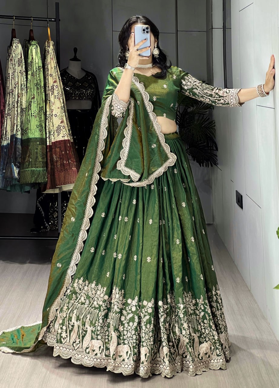 Olive Green Embroidery Lehenga image 5