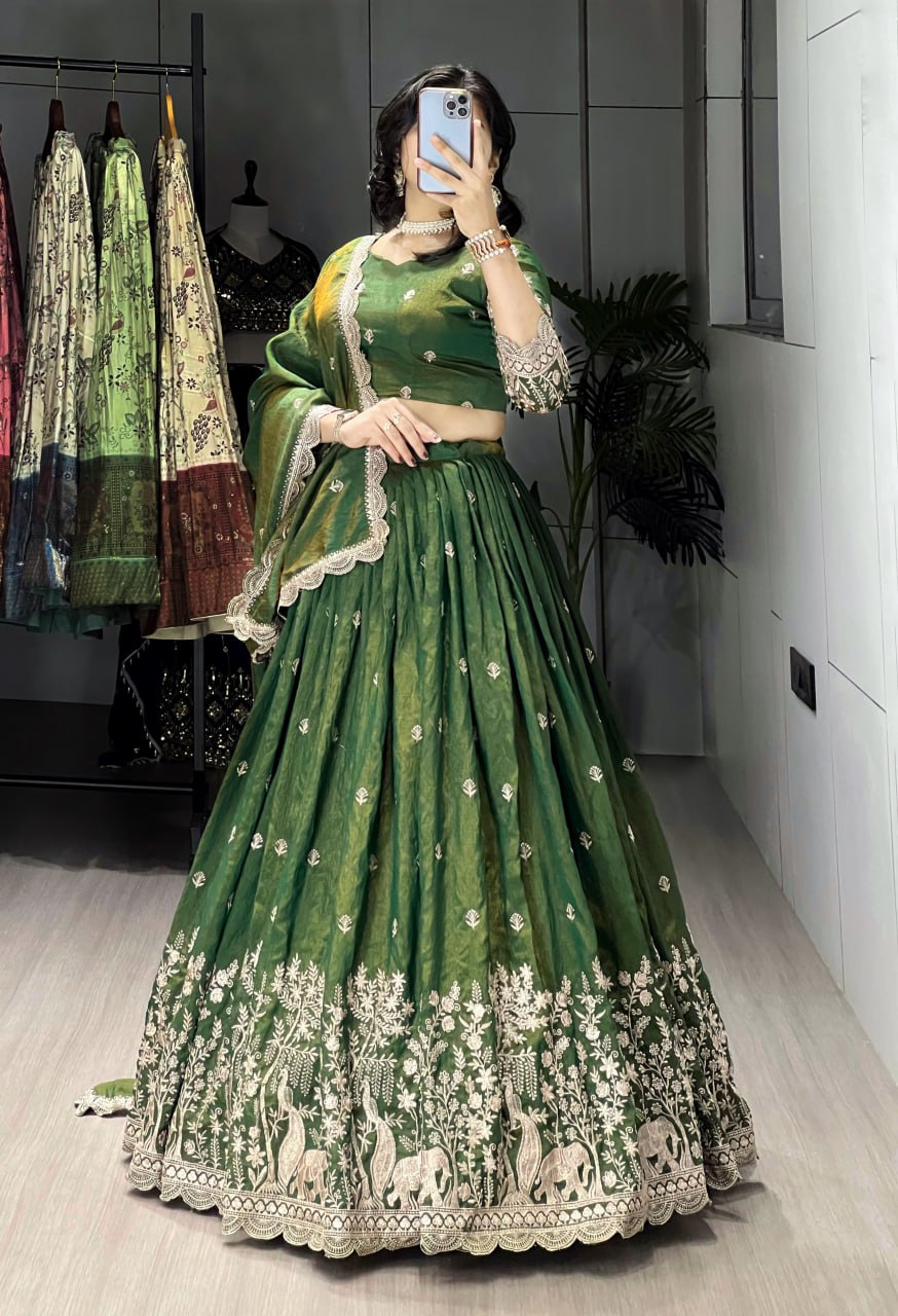 Olive Green Embroidery Lehenga image 4