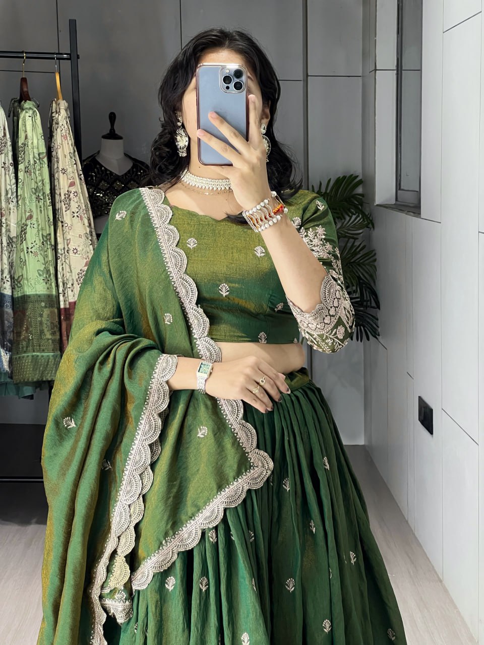 Olive Green Embroidery Lehenga image 3
