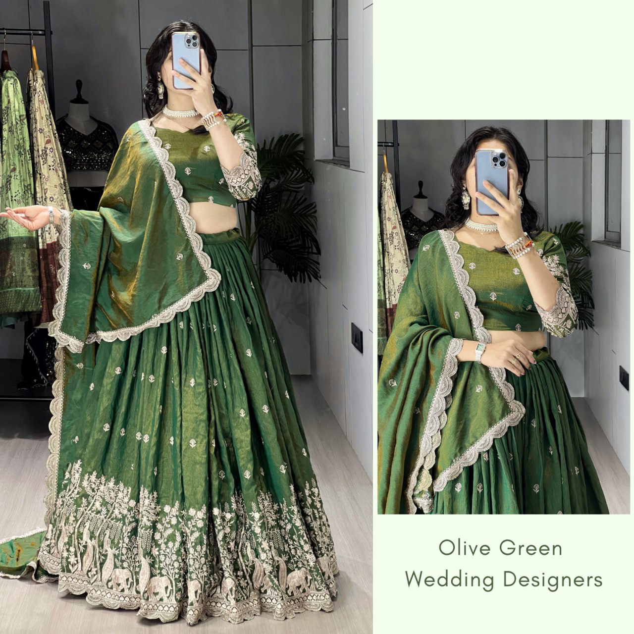 Olive Green Embroidery Lehenga image 2
