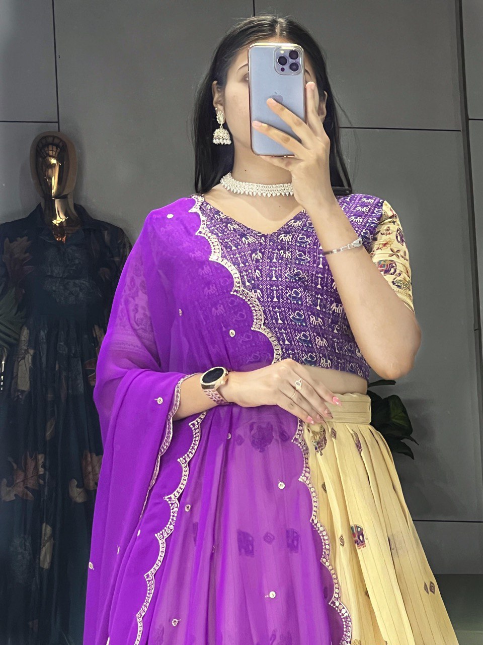 Purple Kalamkari Lehenga Set image 2