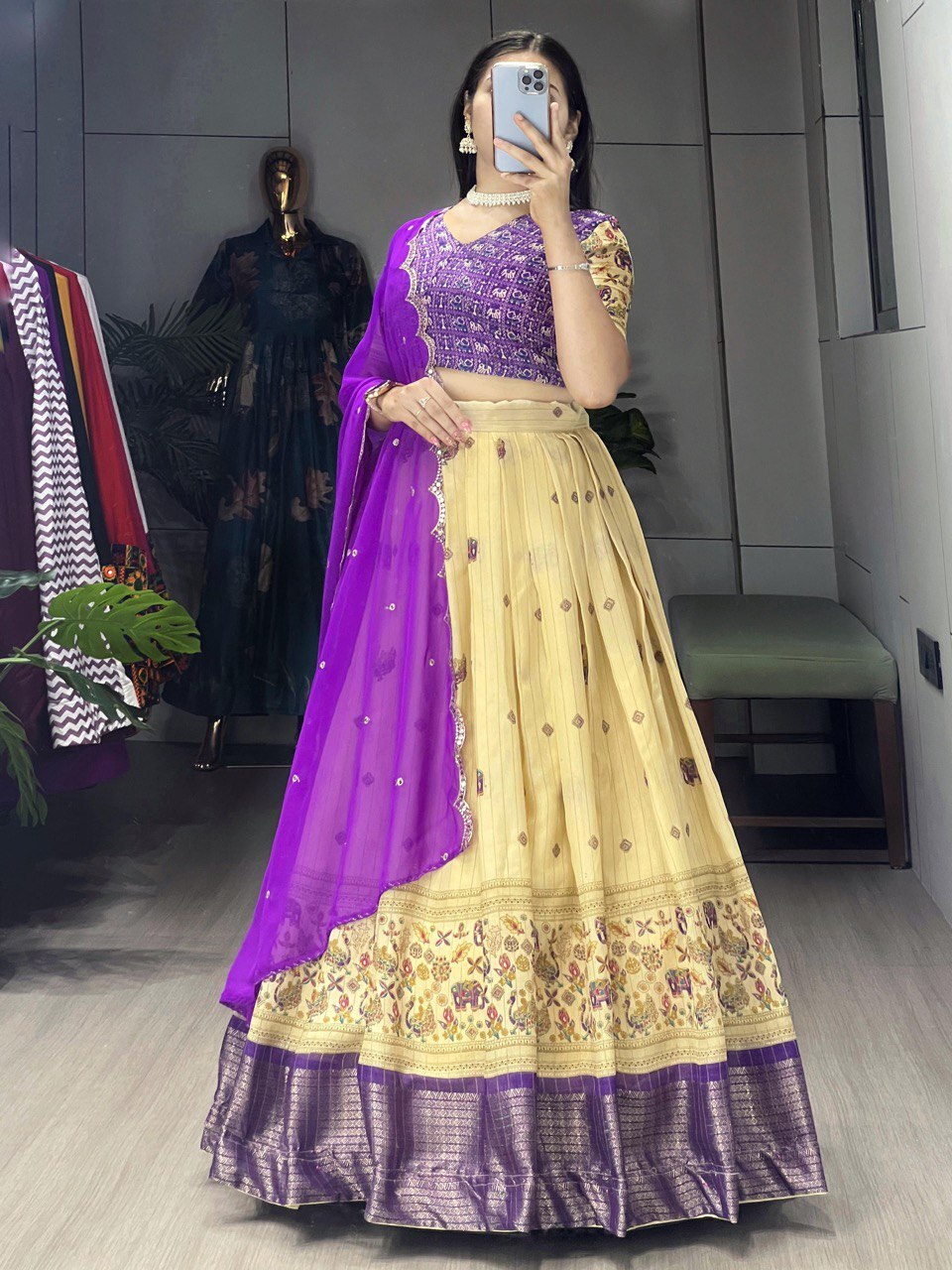 Purple Kalamkari Lehenga Set image 4