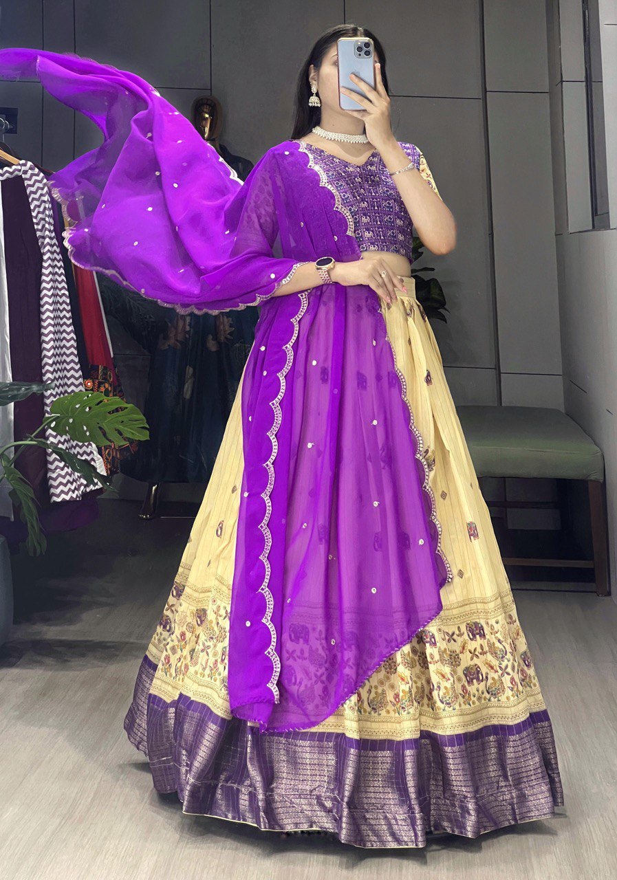 Purple Kalamkari Lehenga Set image 3