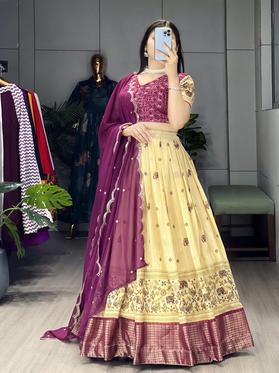 Wine Kalamkari Lehenga image 4