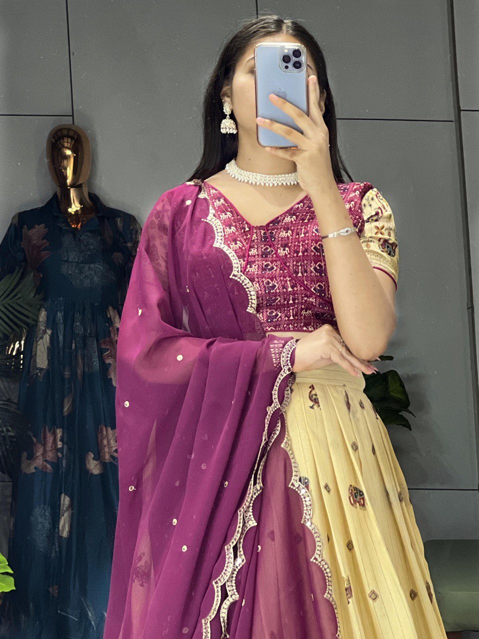 Wine Kalamkari Lehenga image 2