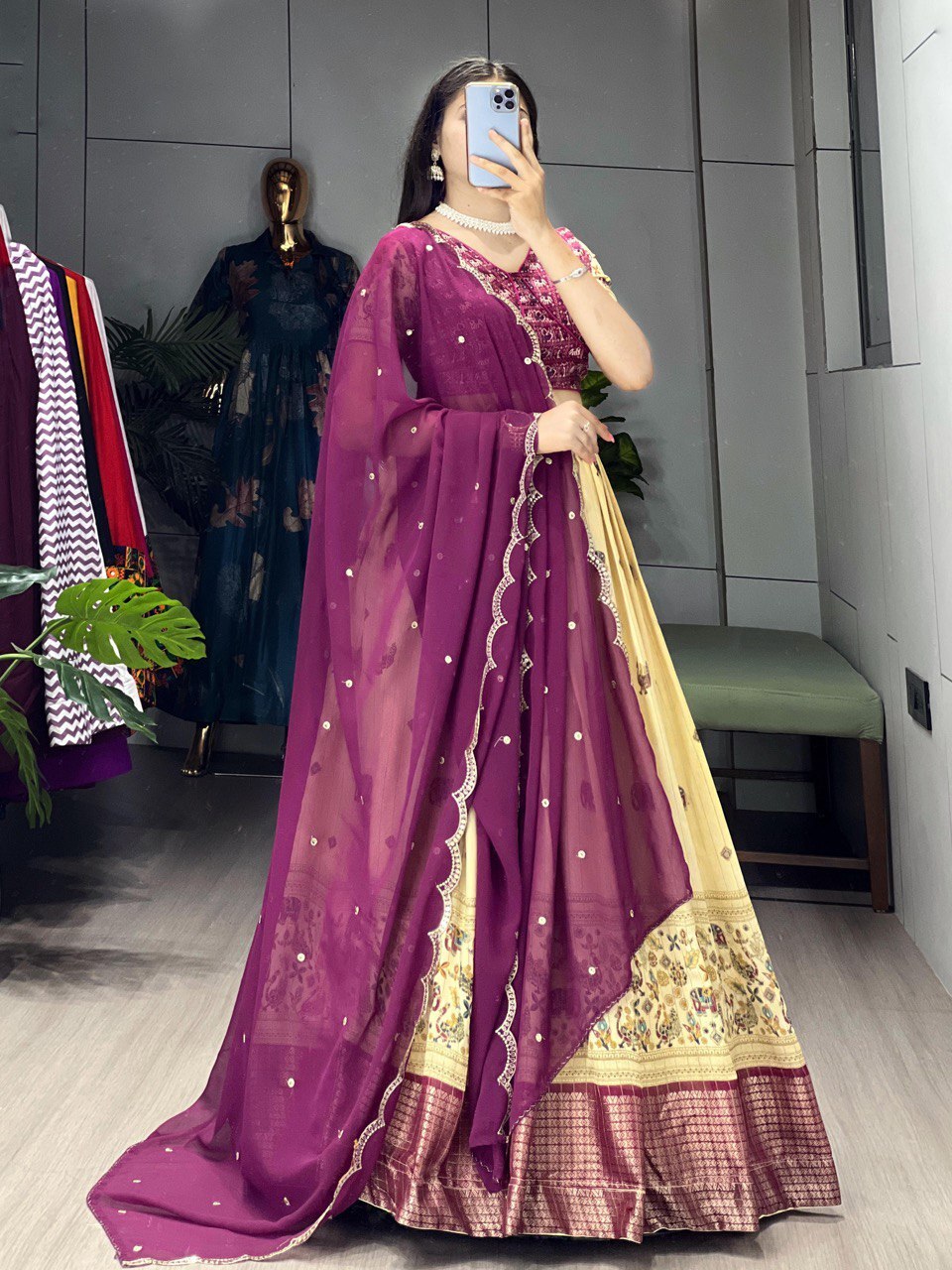 Wine Kalamkari Lehenga image 3