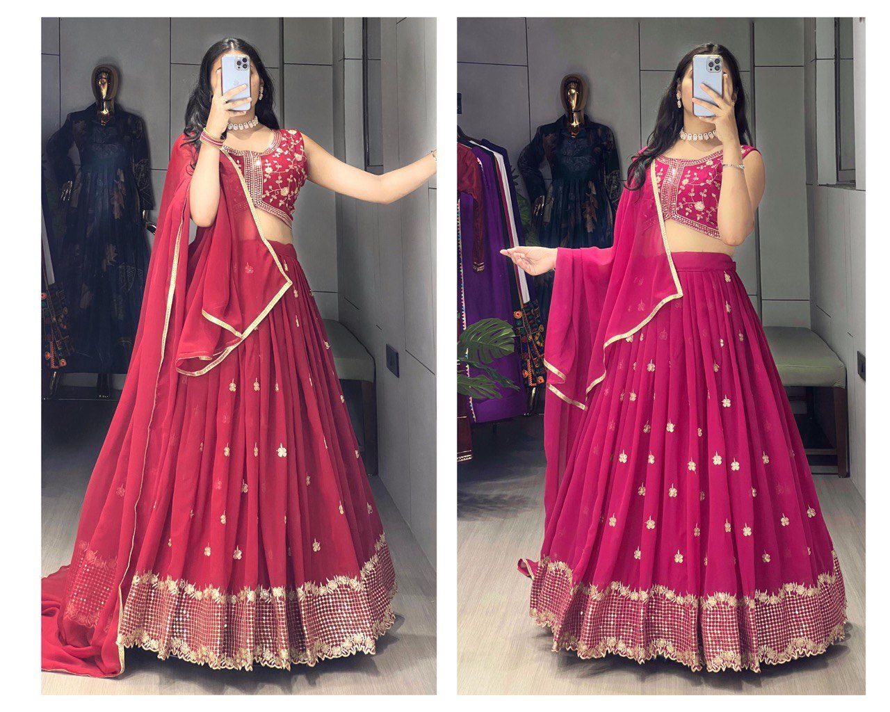 Maroon Embroidery Fully Stitched Lehenga Set image 2