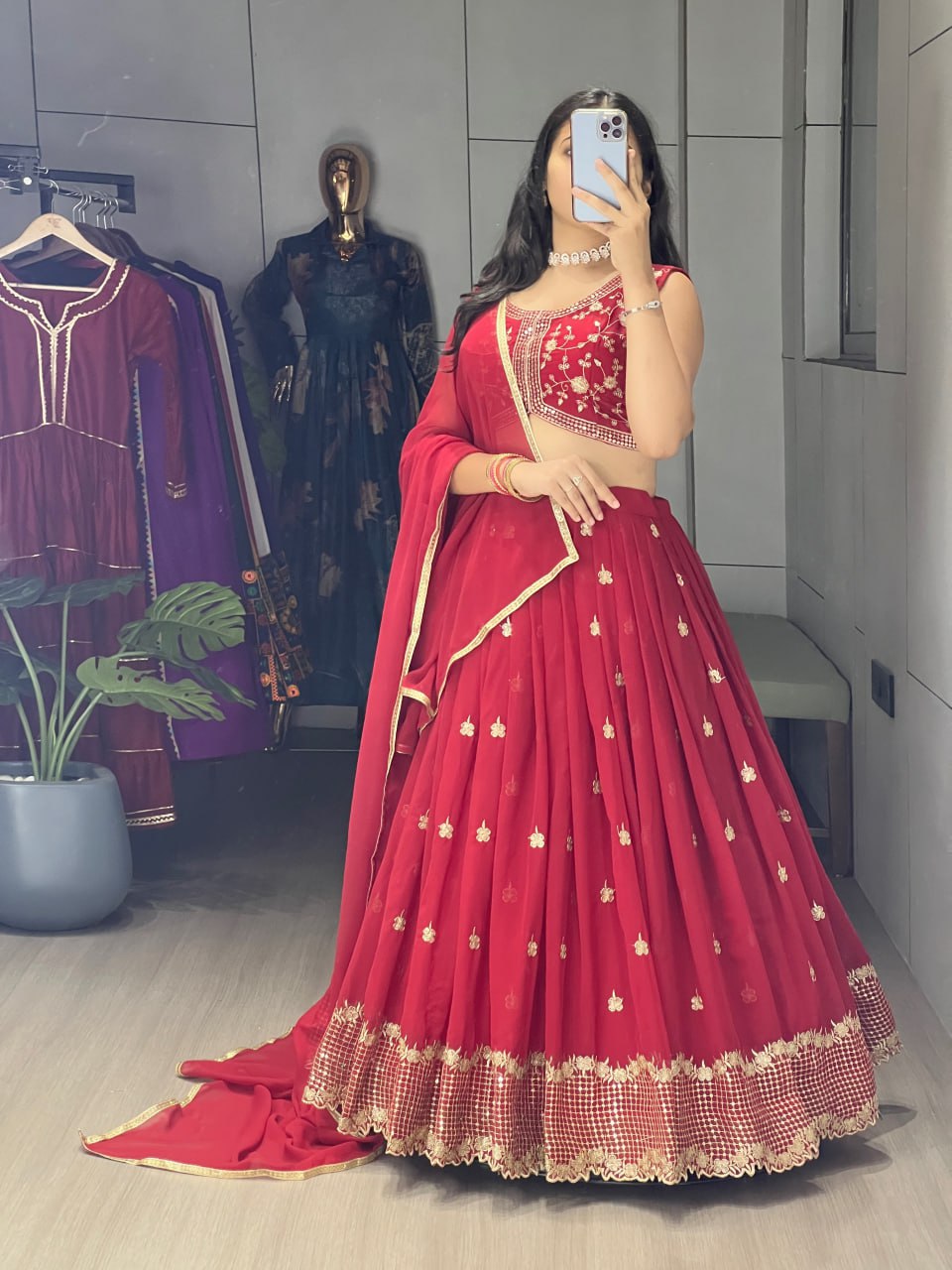 Maroon Embroidery Fully Stitched Lehenga Set image 4