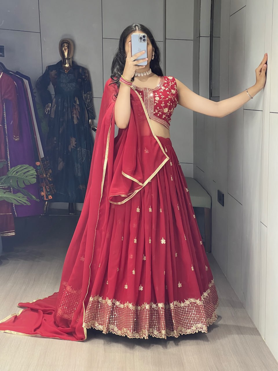 Maroon Embroidery Fully Stitched Lehenga Set image 5