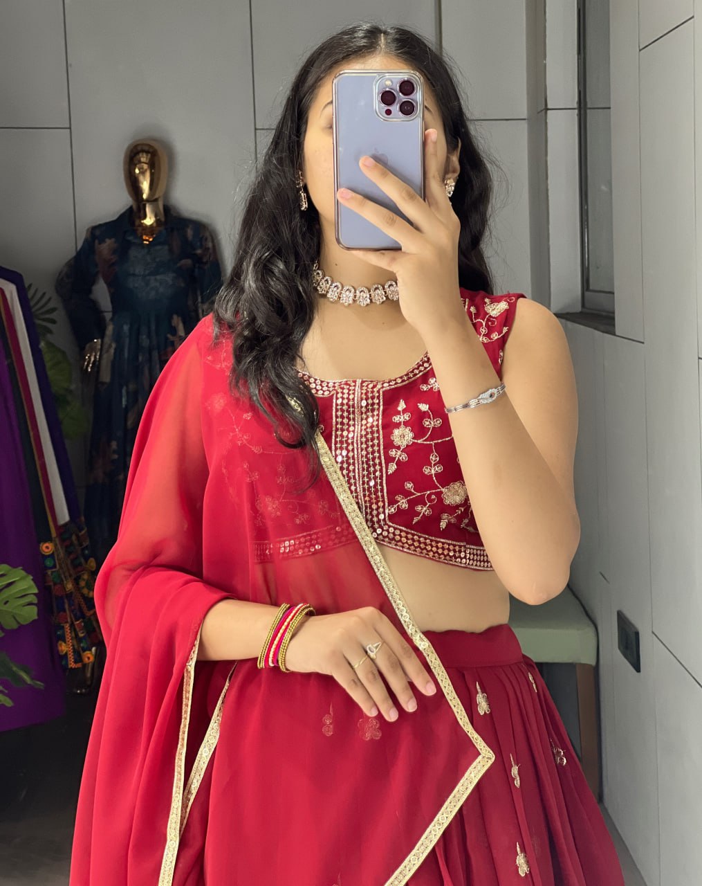 Maroon Embroidery Fully Stitched Lehenga Set image 3