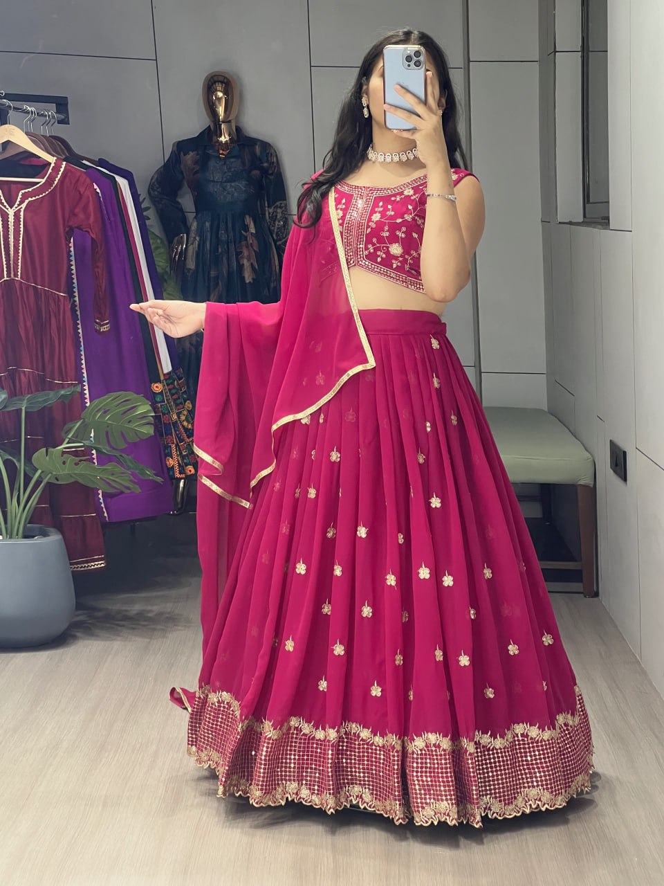 Rani Embroidery Fully Stitched Lehenga Set image 4