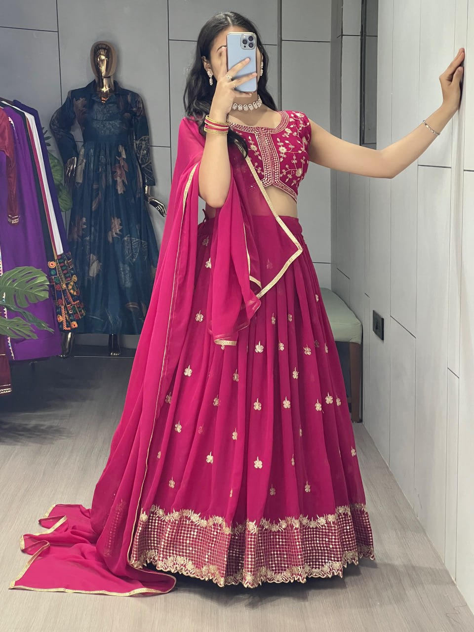 Rani Embroidery Fully Stitched Lehenga Set image 3
