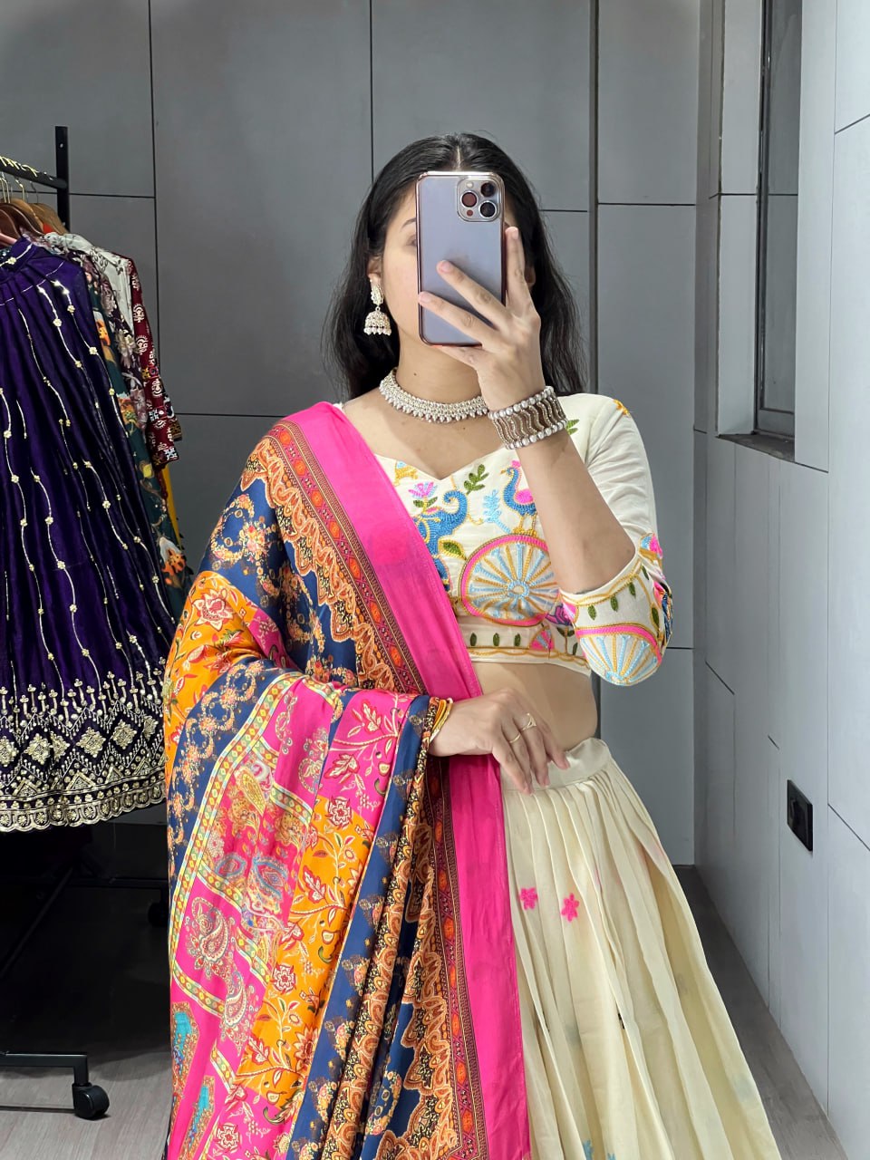 Fully Stitched Cotton Embroidery Work Lehenga image 2