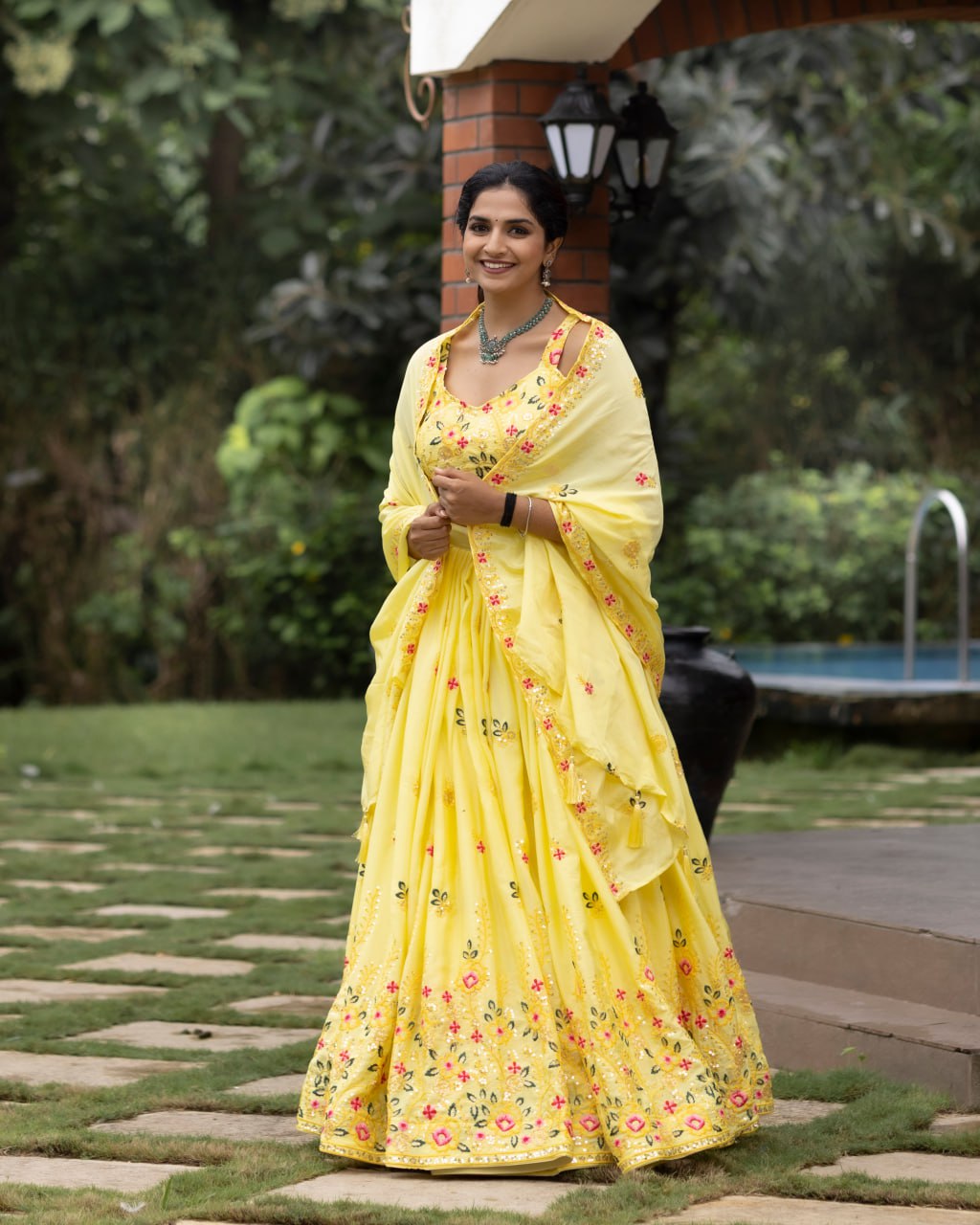 Classical Yellow Embroidery Lehenga Set image 7