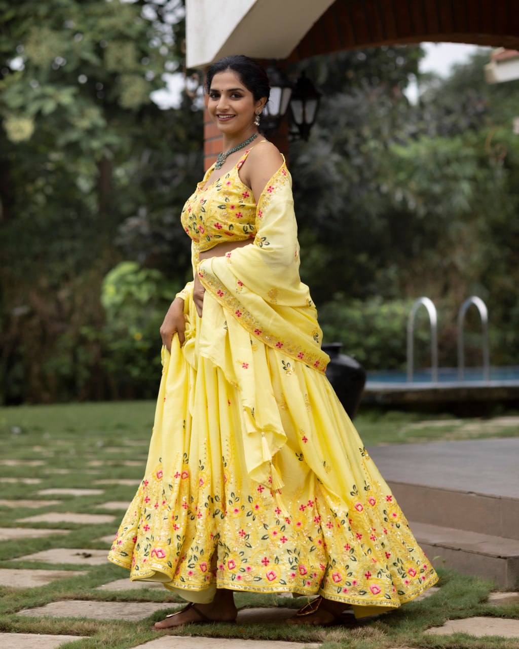 Classical Yellow Embroidery Lehenga Set image 6