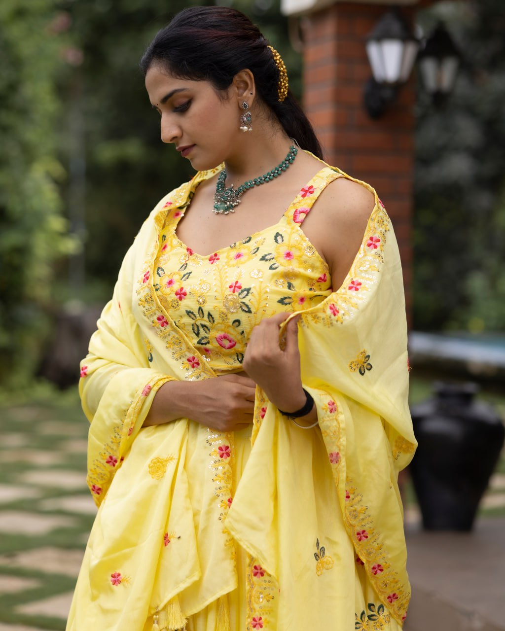 Classical Yellow Embroidery Lehenga Set image 4