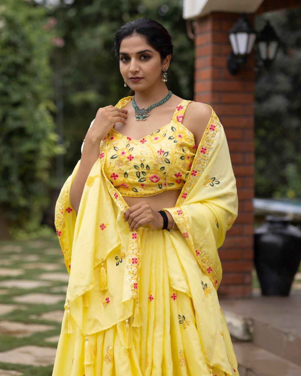 Classical Yellow Embroidery Lehenga Set image 5