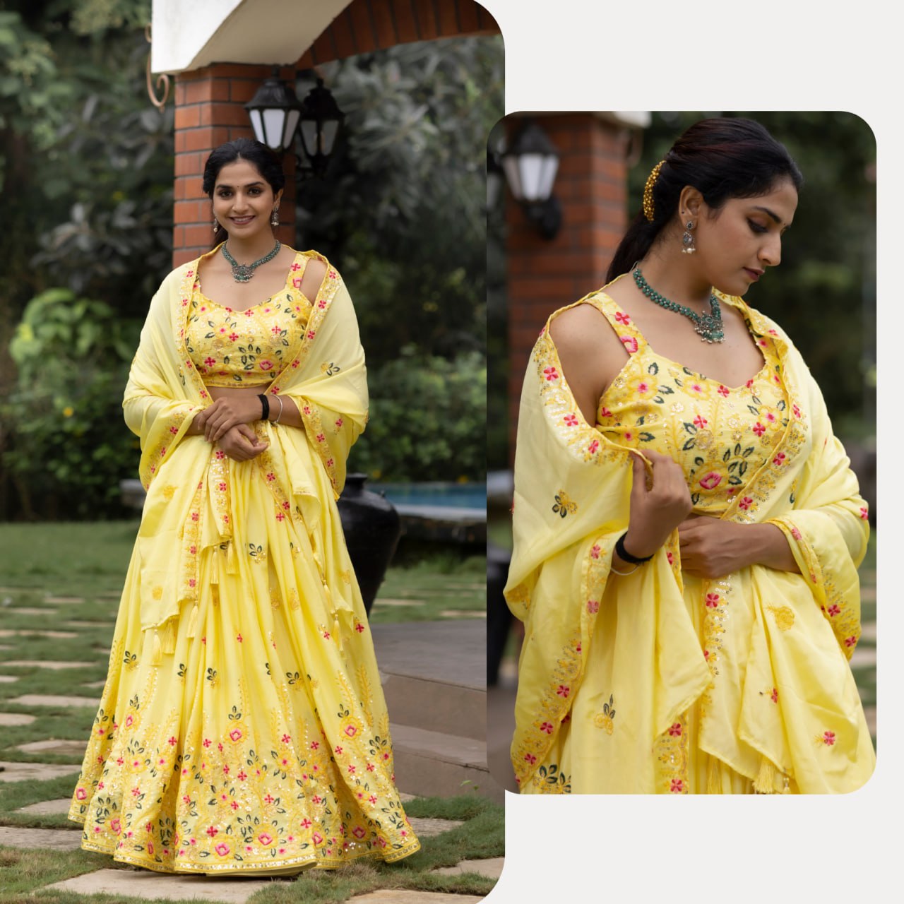 Classical Yellow Embroidery Lehenga Set image 2