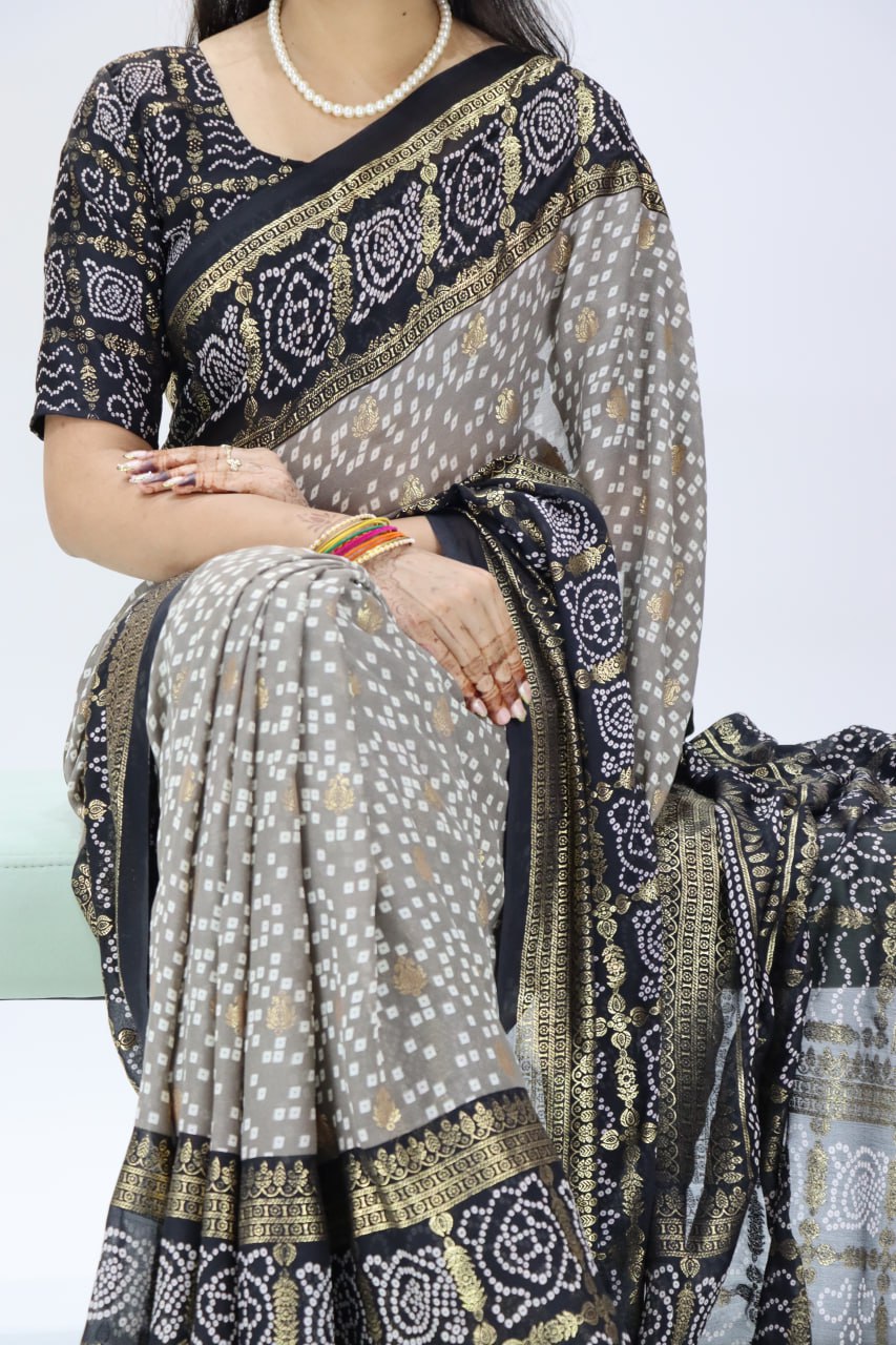 Foil Printed Bandhni Sarees image 2