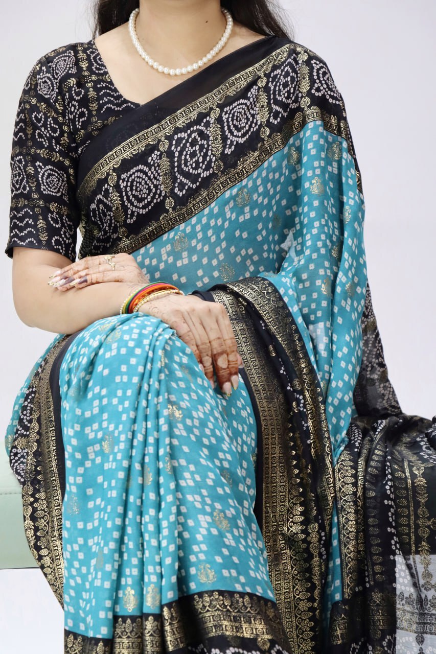 Foil Printed Bandhni Sarees image 2