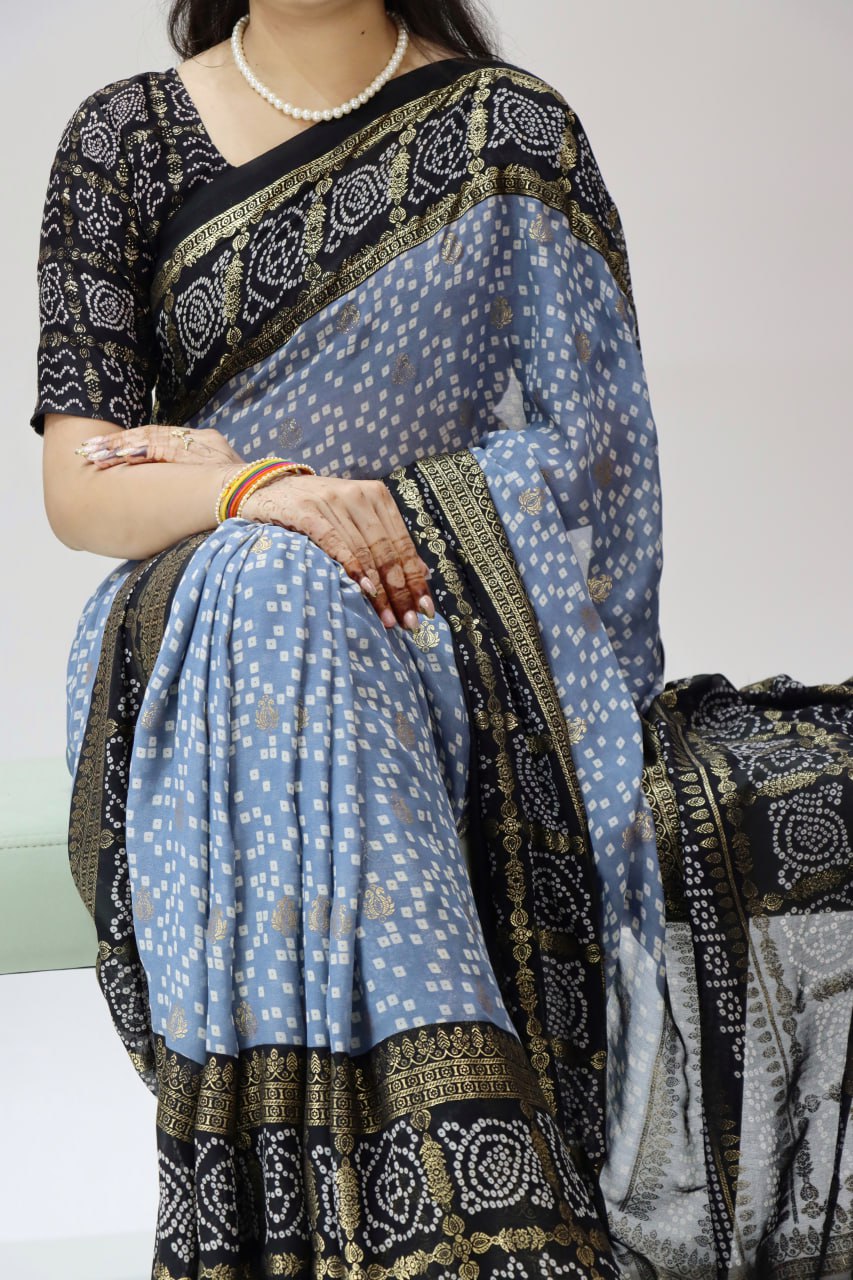 Foil Printed Bandhni Sarees image 2