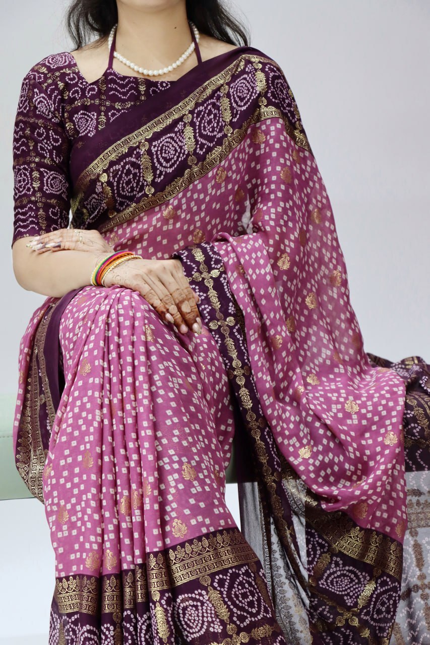 Foil Printed Bandhni Sarees image 2