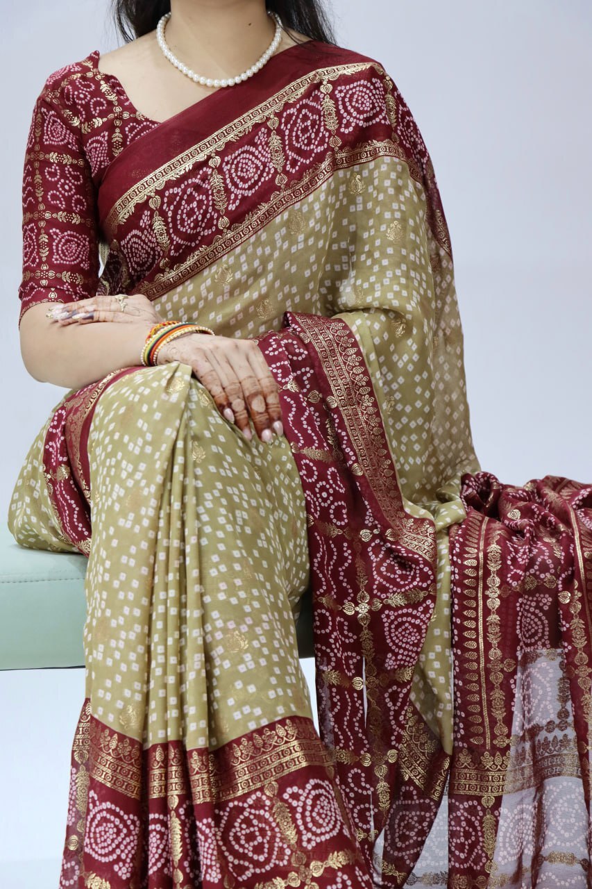 Foil Printed Bandhni Sarees image 2