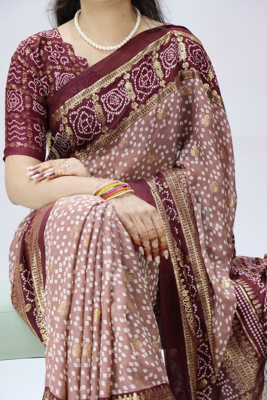 Foil Printed Bandhni Sarees image 2