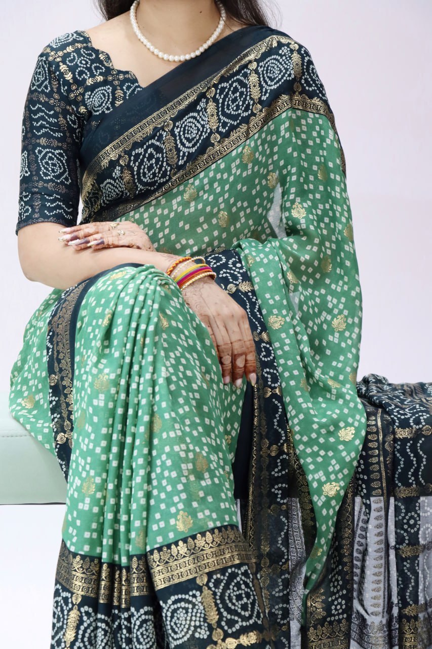 Foil Printed Bandhni Sarees image 2