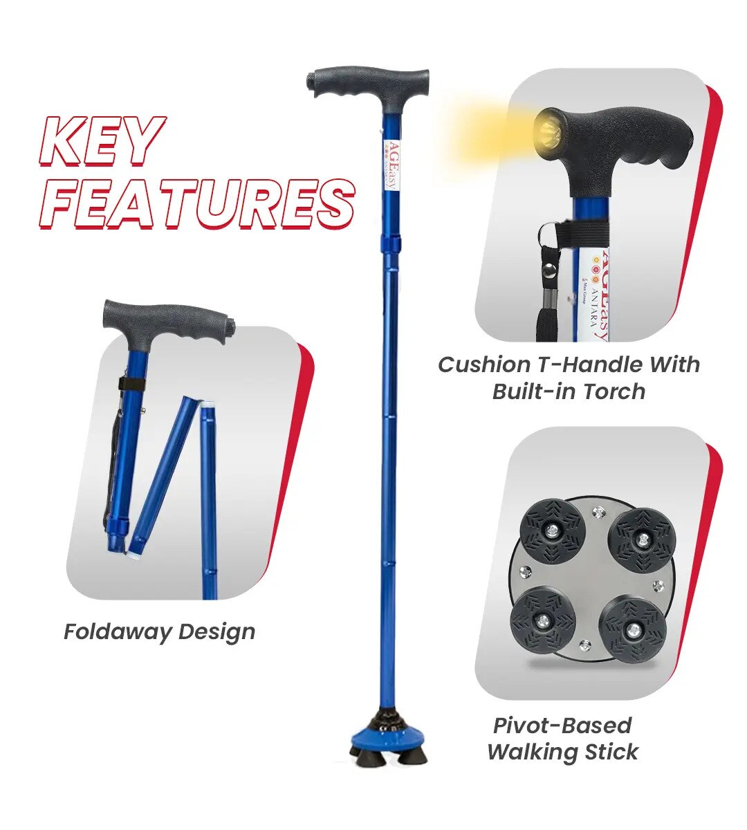 Pivot Walking Stick with Torch (Blue) image 2