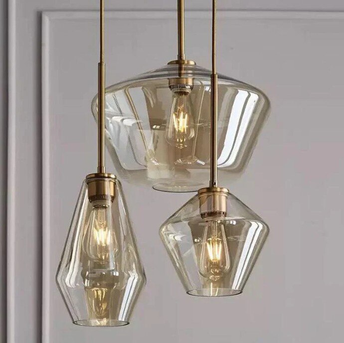 3 Light Amber Glass Pendant Light image 3
