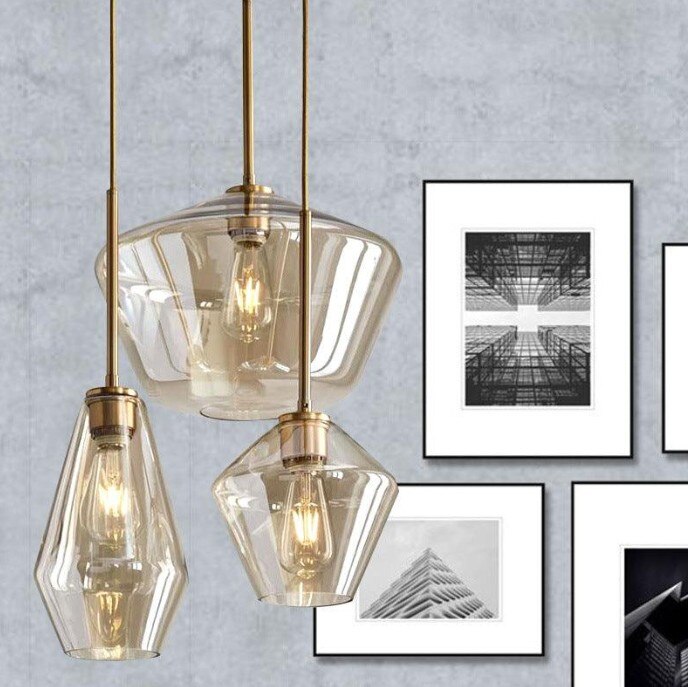 3 Light Amber Glass Pendant Light image 2