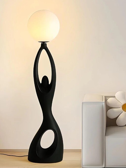 Designer Black sculpture holding ball Floor Lamp image 3