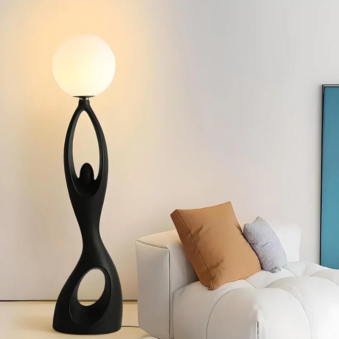 Designer Black sculpture holding ball Floor Lamp image 2