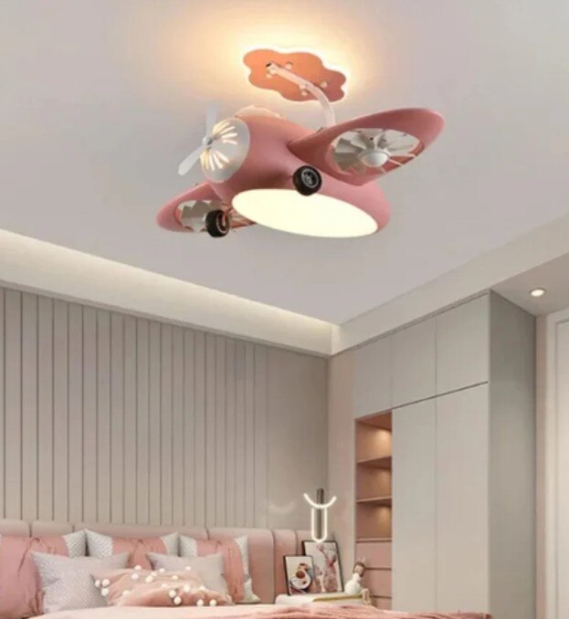 Pink AeroPlay Kids' Chandelier Fan – Modern Aircraft Ceiling Light with LED image 2