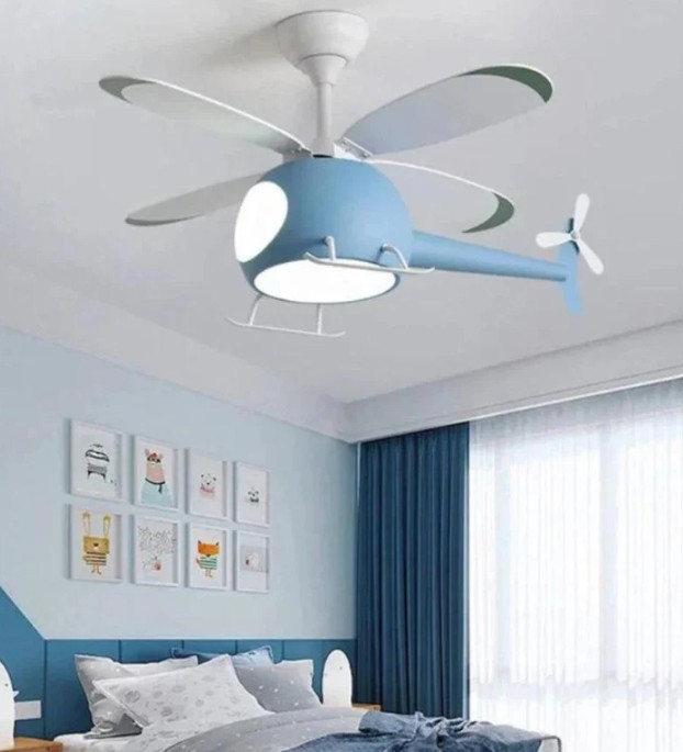 Blue Kid's Room Chandelier Ceiling Fan with Remote Control image 3