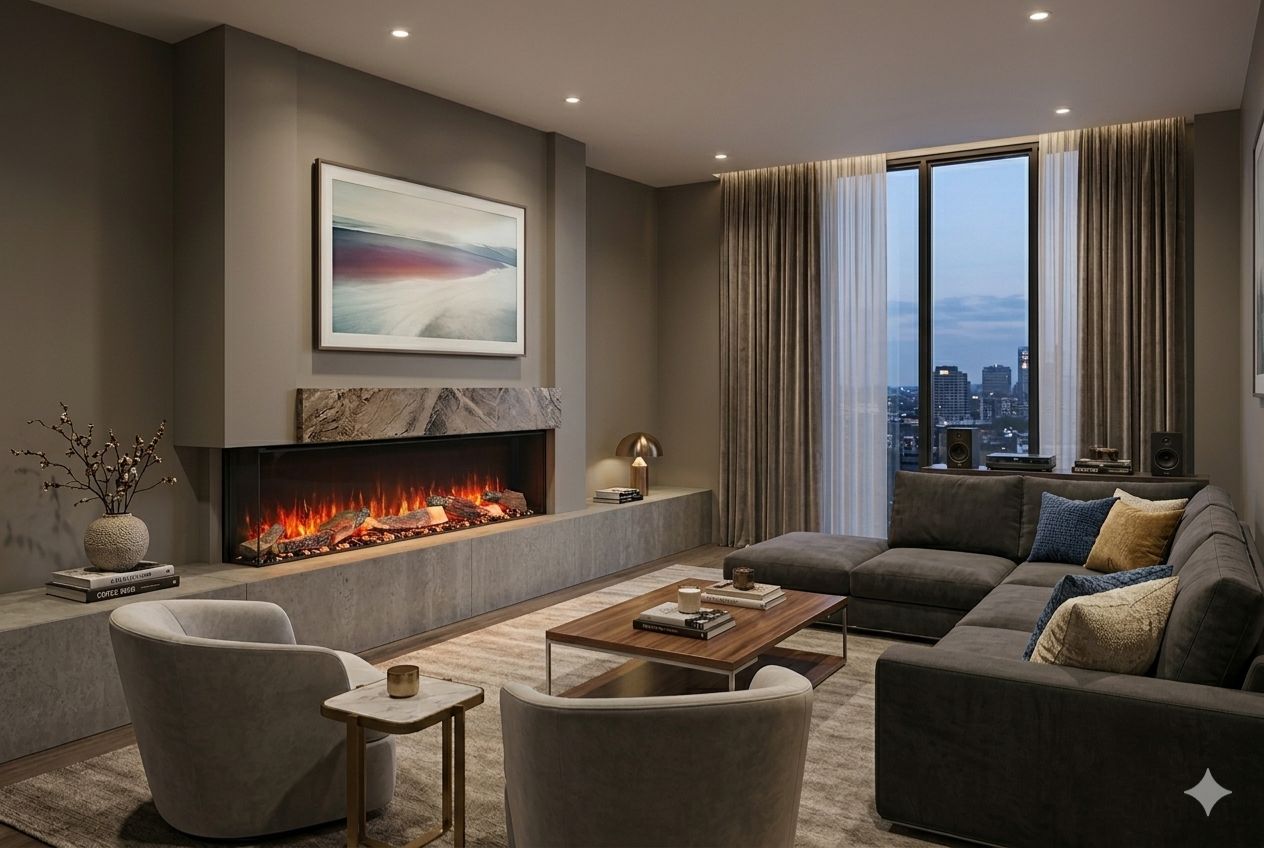 Tru View Luxury 3-Side View Electric Fireplace with Crystal & Custom Wooden Logs (48inch) image 3