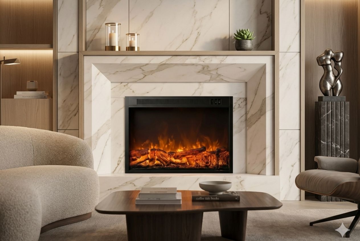 Modern Electric Fireplace Heater with Realistic LED Flame Effect (27x24) image 3