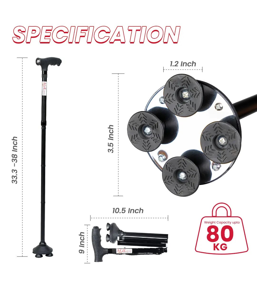 Pivot Walking Stick with Torch (Black) image 5