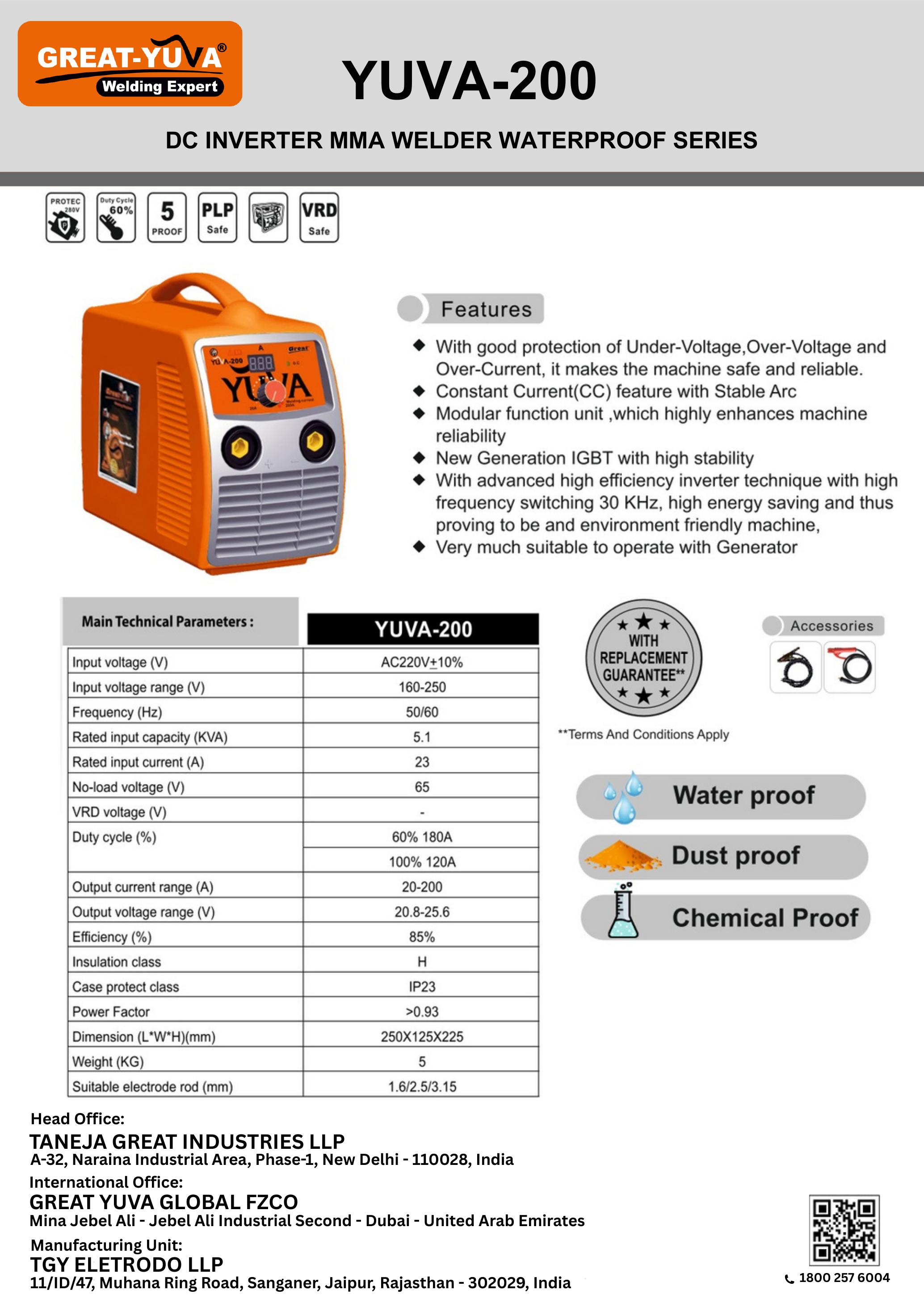 YUVA-200 WATER PROOF DC ARC Welding Machine image 2